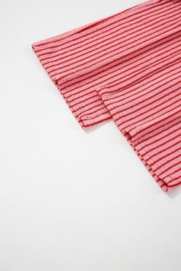 image-Khaki Stripe Crew Neck Tee Drawstring Waist Cropped Pants Set