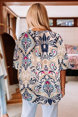 image-White Abstract Print V-Neck Blouse - Half Sleeve
