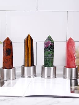 image-Natural Crystal Column Stone Quartz of Various Materials Magic wand heals energy stone point water cup bottel Ornament replace