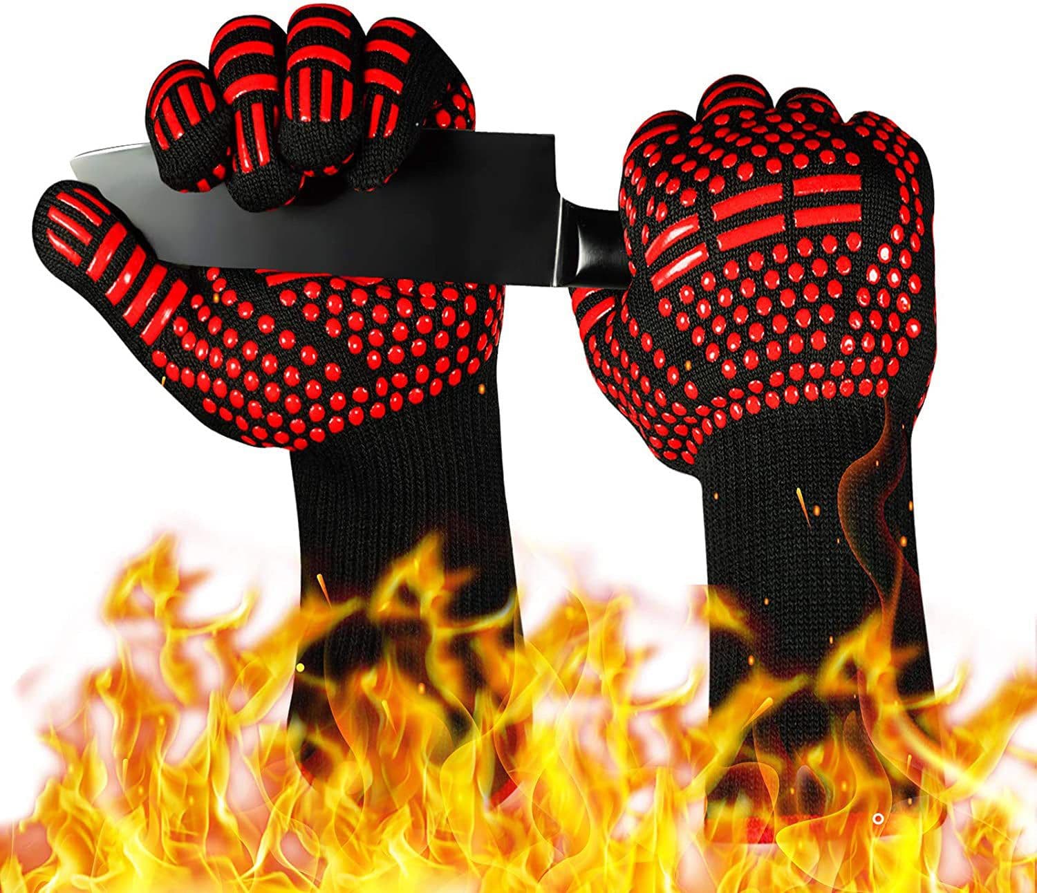 image-Fireproof BBQ Gloves - 800°F Heat Resistant Silicone