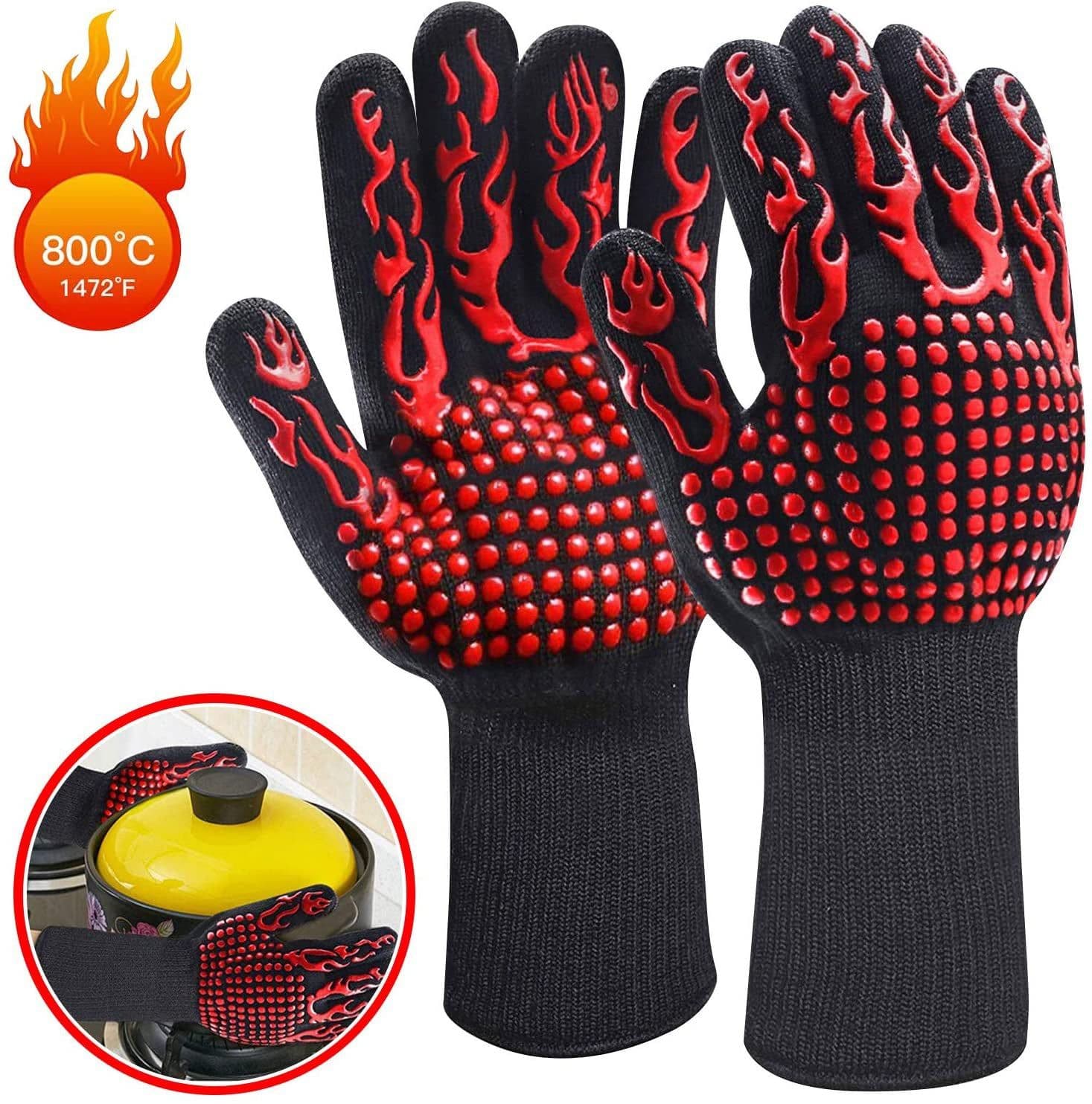 image-Fireproof BBQ Gloves - 800°F Heat Resistant Silicone