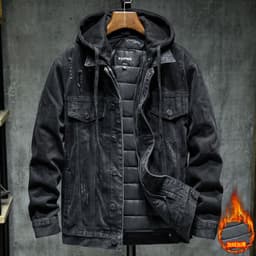 image-Men's Denim Jacket Hooded Blue 5XL Winter