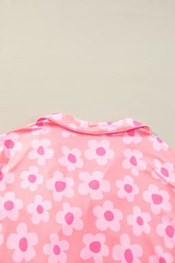 image-Green Flower Print Short Sleeve Pajamas Set