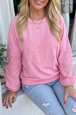 image-Pink Paisley Broderie Anglaise Long Sleeve Top