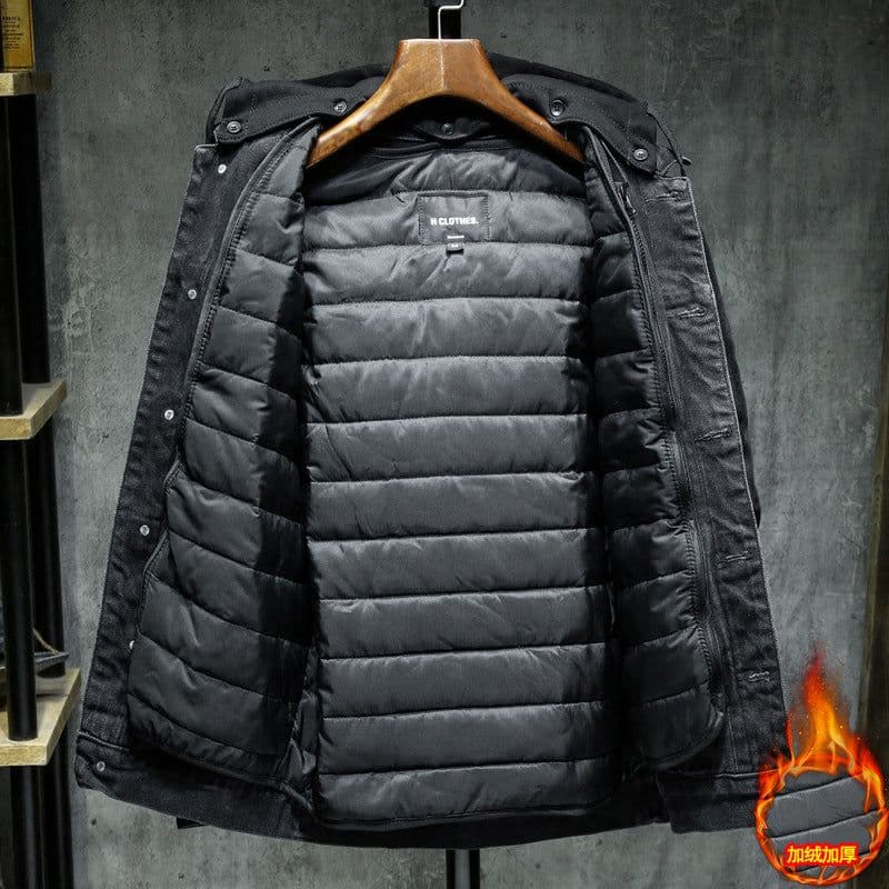 image-Men's Denim Jacket Hooded Blue 5XL Winter