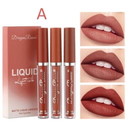 image-Cross-border makeup 3-color matte lip glaze set matte waterproof non-stick cup air velvet lip gloss lipstick set box