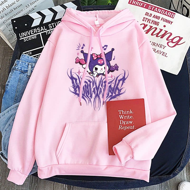 image-Harajuku cartoon cute funny print little witch hoodie autumn street wear O-neck sweet girl hoodie