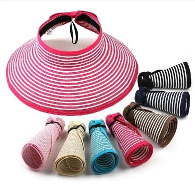 image-Korean Striped Sun Hat, Straw, Child-Adjustable, Summer Sky Blue