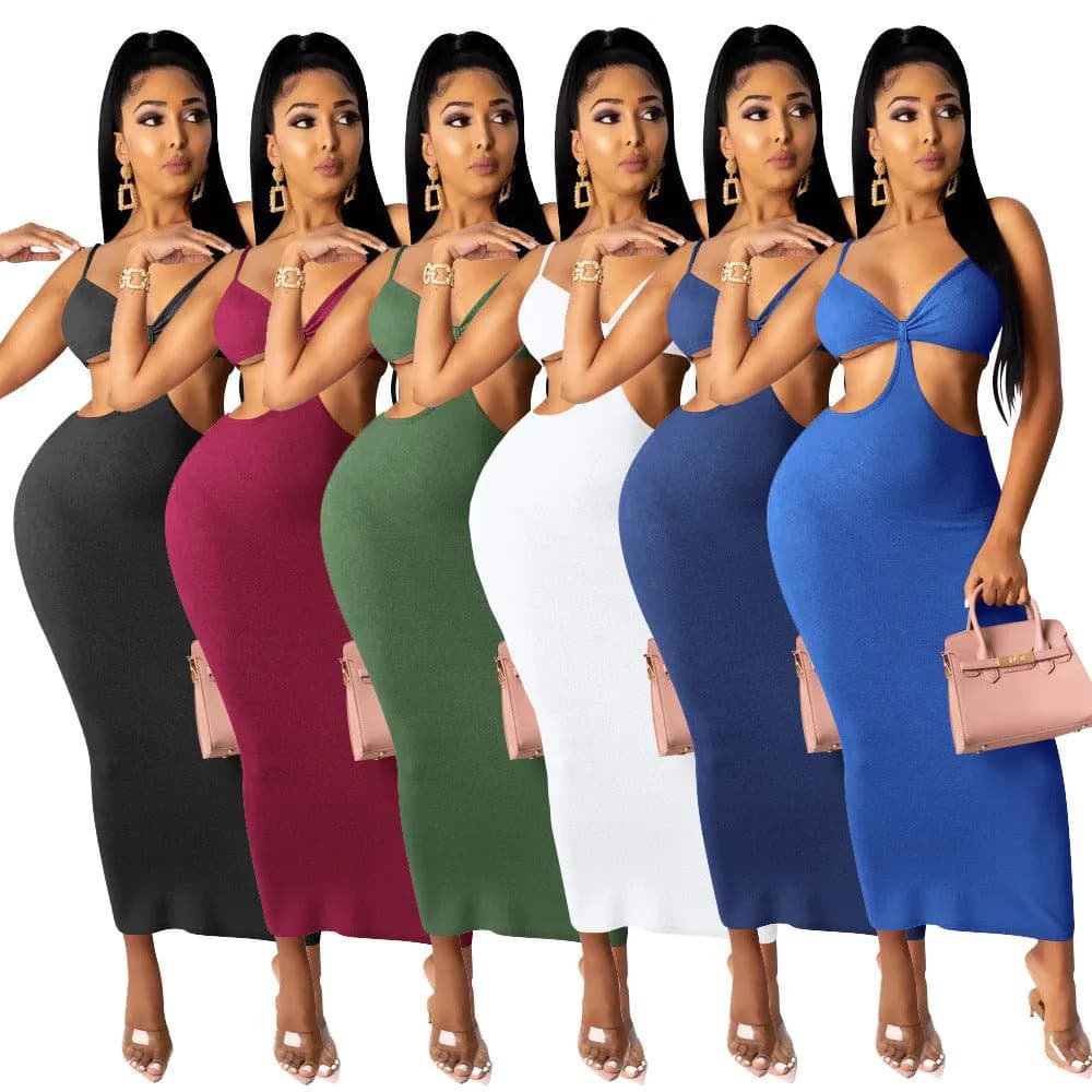 image-Amazon ebay European and American cross-border women's irregular long skirt suspenders backless sexy prom bandage nightclub skirt