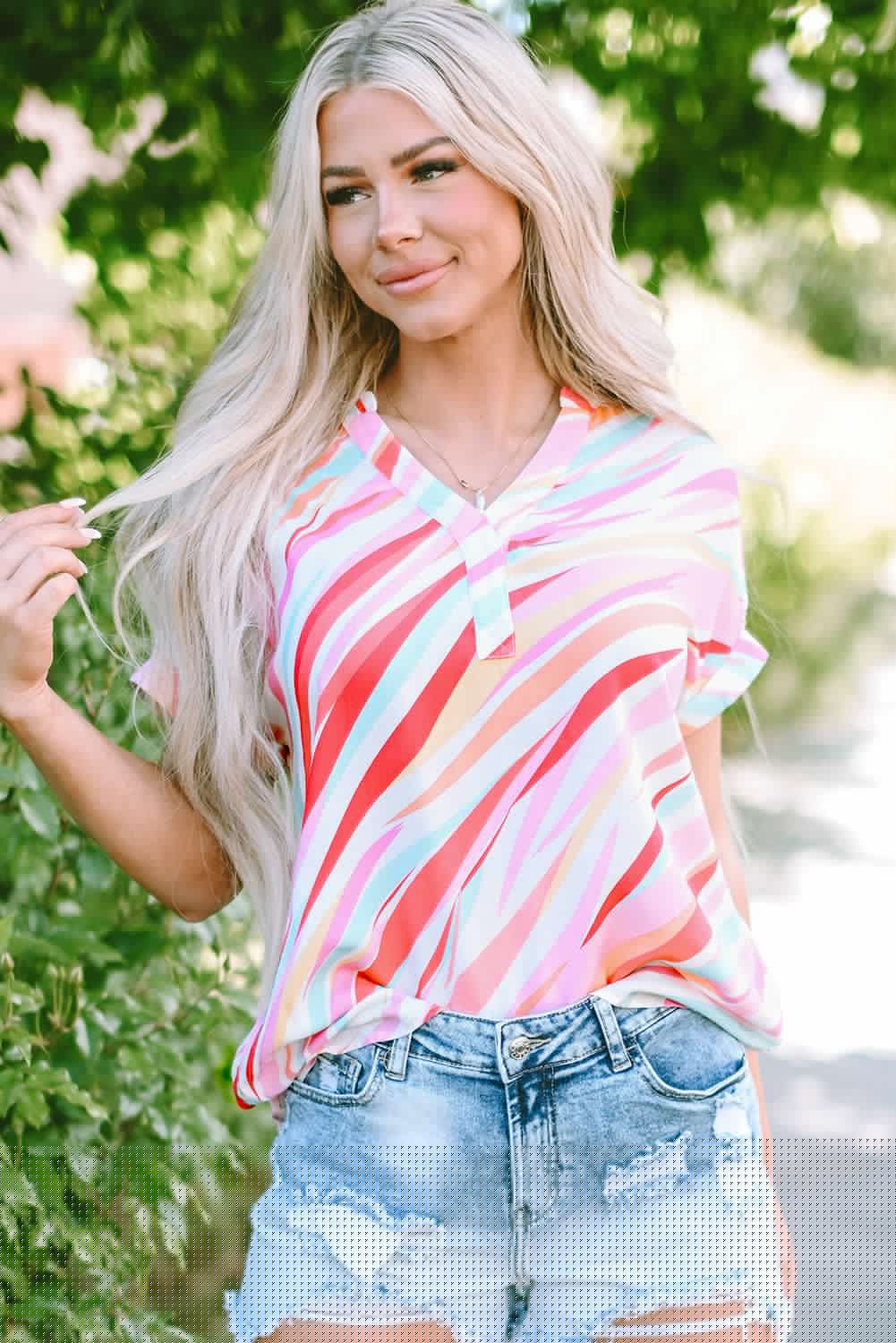 image-Multicolour Abstract Print High Low Blouse