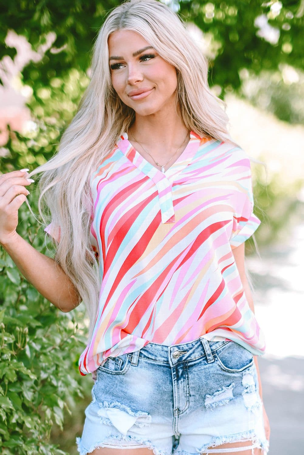 image-Multicolour Abstract Print High Low Blouse