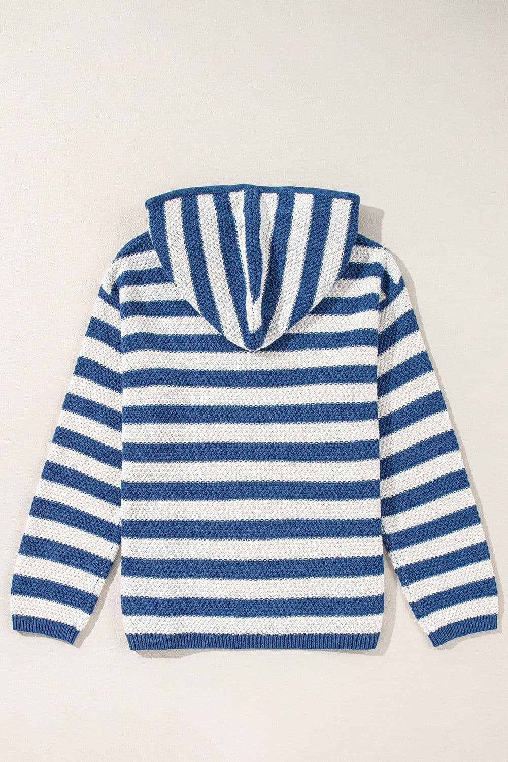 image-Blue Stripe V Neck Hooded Sweater with Pocket