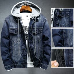 image-Men's Denim Jacket Hooded Blue 5XL Winter