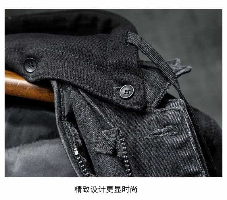 image-Men's Denim Jacket Hooded Blue 5XL Winter