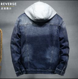 image-Men's Denim Jacket Hooded Blue 5XL Winter