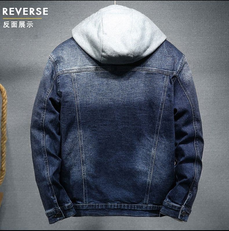 image-Men's Denim Jacket Hooded Blue 5XL Winter