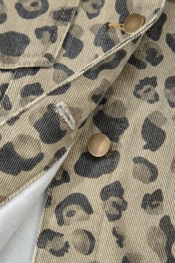 image-Khaki Retro Leopard Print Seam Detail Button Down Denim Jacket