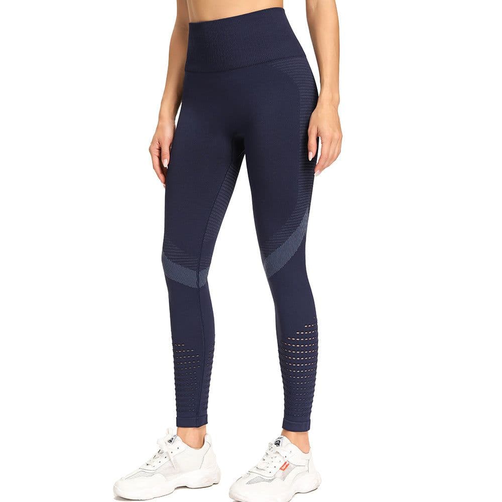 image-Hao Qian High Waist Yoga Pants - Blue Stretchy Leggings - Women's Fitness