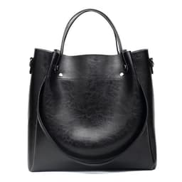 image-Oil Leather Bucket Bag - Brown PU Shoulder Bag