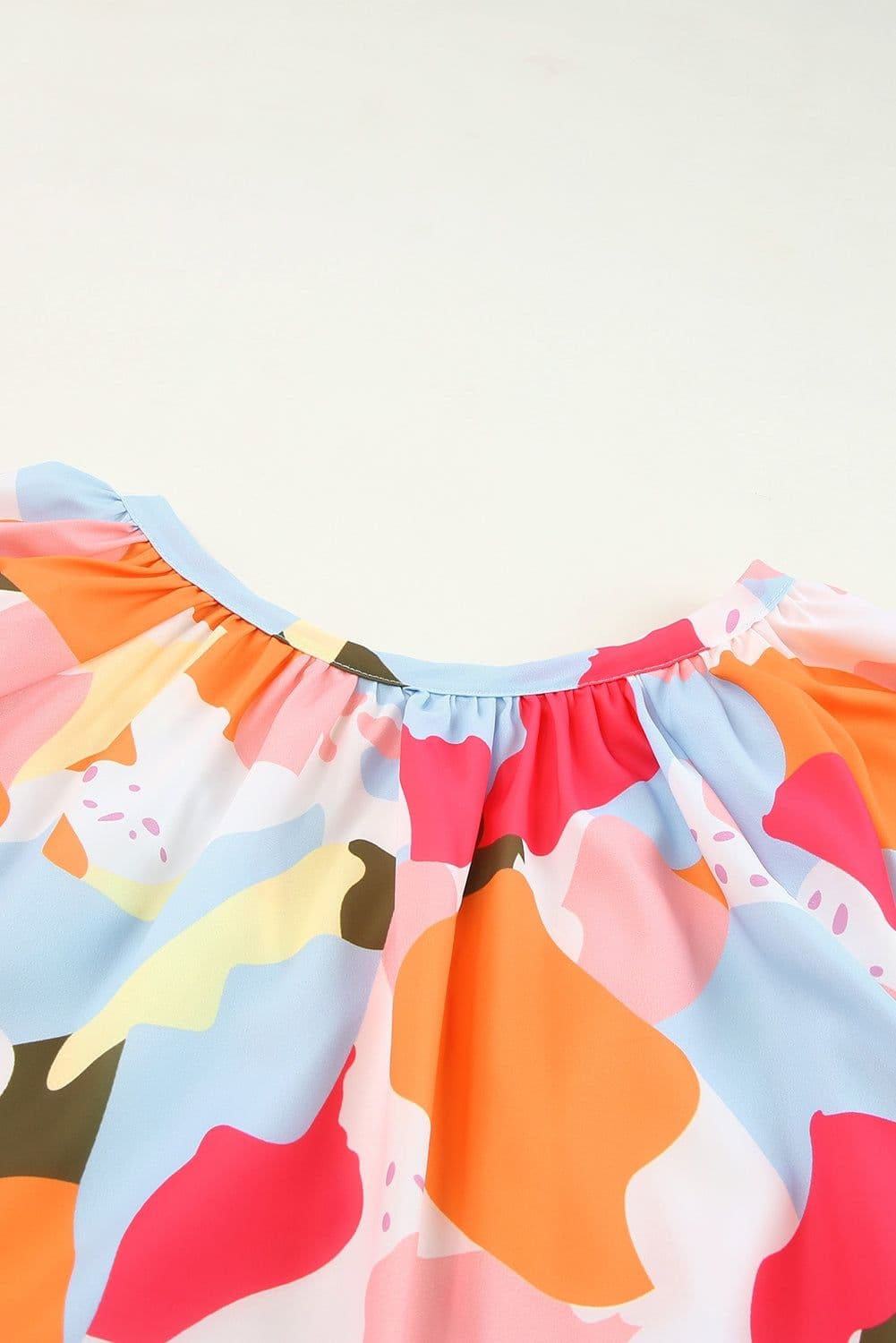 image-Multicolor Floral Print V Neck Half Sleeve Blouse