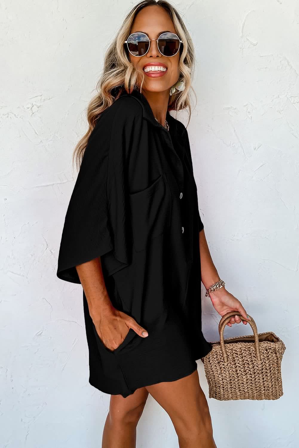 image-Black Half Button Collared Romper