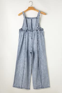 image-Beau Blue Light Wash Frayed Wide Leg Denim Overall