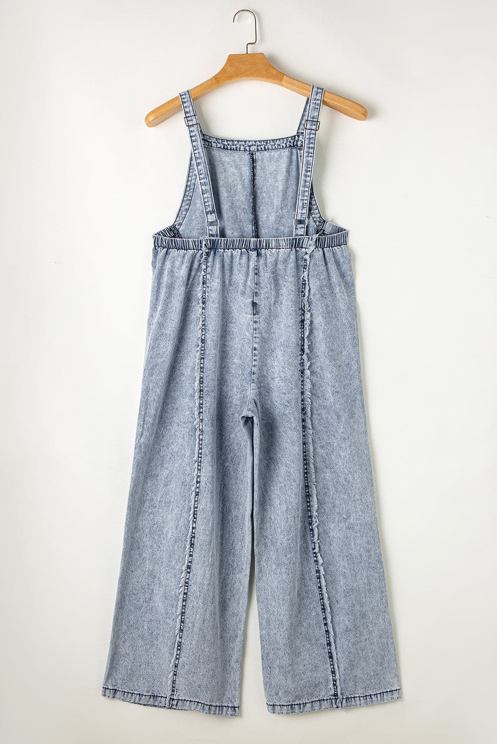 image-Beau Blue Light Wash Frayed Wide Leg Denim Overall