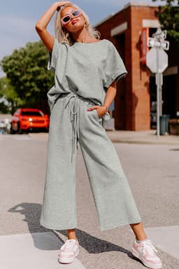 image-Strawberry Pink Textured Loose Fit T Shirt and Drawstring Pants Set
