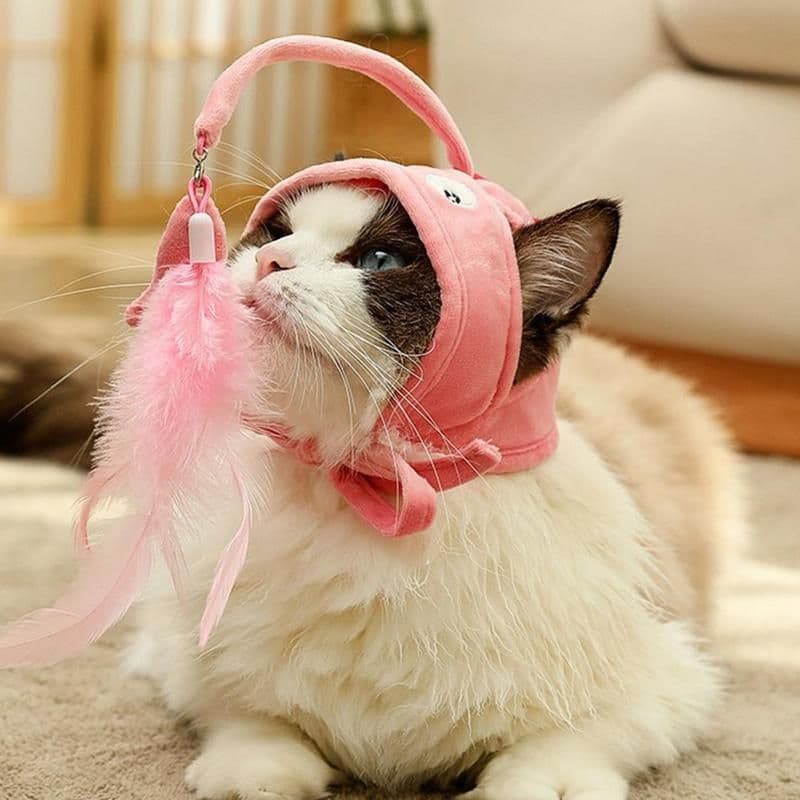 image-New Head Wearing Feather Funny Cat Stick Funny Cat Toy Stick Gray Big Eye Pet Toys Pet Products