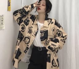 image-Printed Long-Sleeve Shirt - Polyester Cardigan