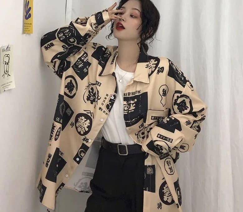 image-Printed Long-Sleeve Shirt - Polyester Cardigan