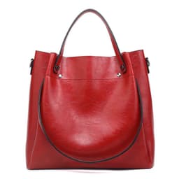 image-Oil Leather Bucket Bag - Brown PU Shoulder Bag