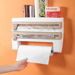 image-Kitchen cling film storage rack with cutter aluminum foil barbecue paper rack paper towel rack towel storage rack
