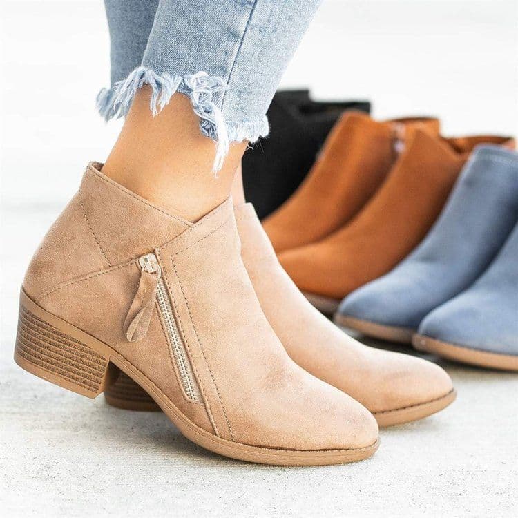 image-Suede Martin Boots - Orange Side Zipper Low Barrel 43