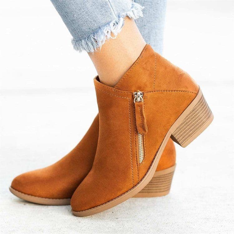 image-Suede Martin Boots - Orange Side Zipper Low Barrel 43