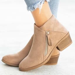 image-Suede Martin Boots - Orange Side Zipper Low Barrel 43
