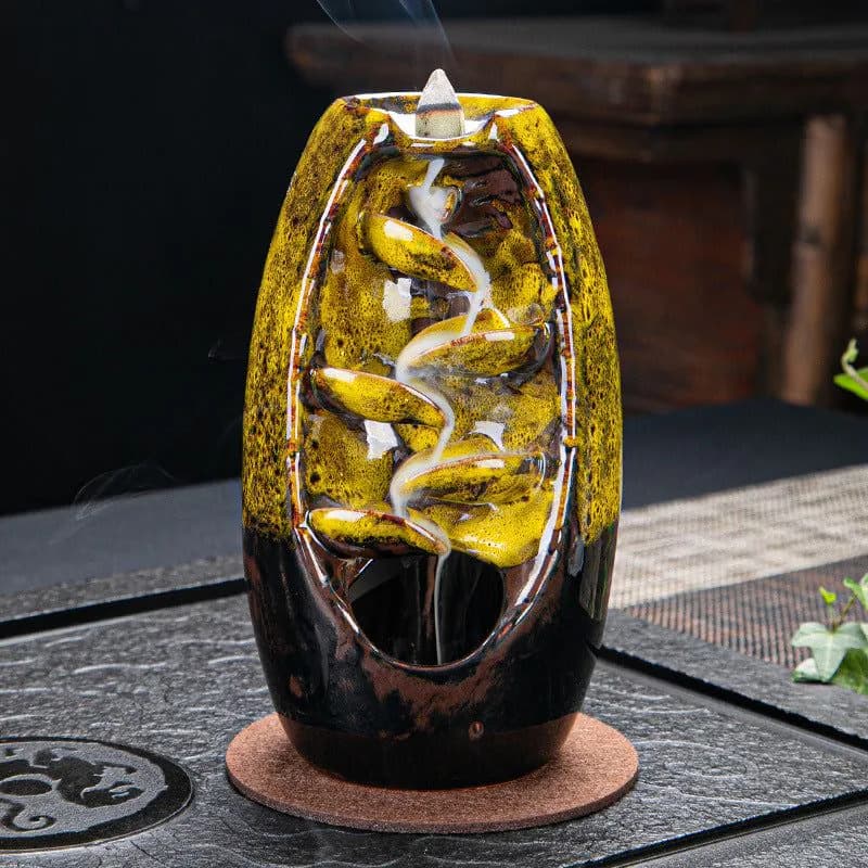 image-Cross-border products, ceramic backflow incense burner, both right and left, backflow smoke incense burner, send 50 incense sticks, send non-slip pads, large, medium and small