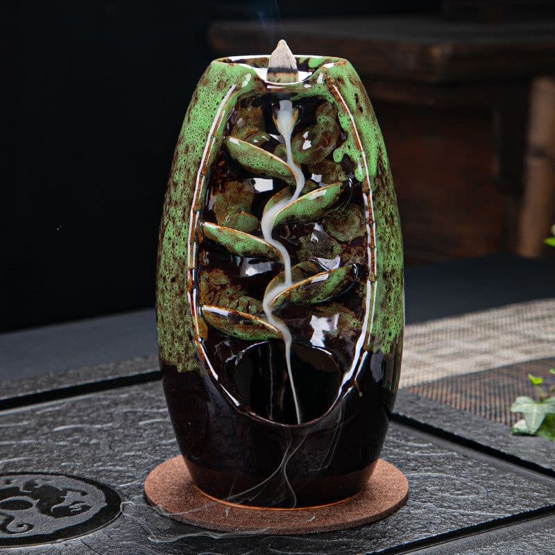 image-Cross-border products, ceramic backflow incense burner, both right and left, backflow smoke incense burner, send 50 incense sticks, send non-slip pads, large, medium and small