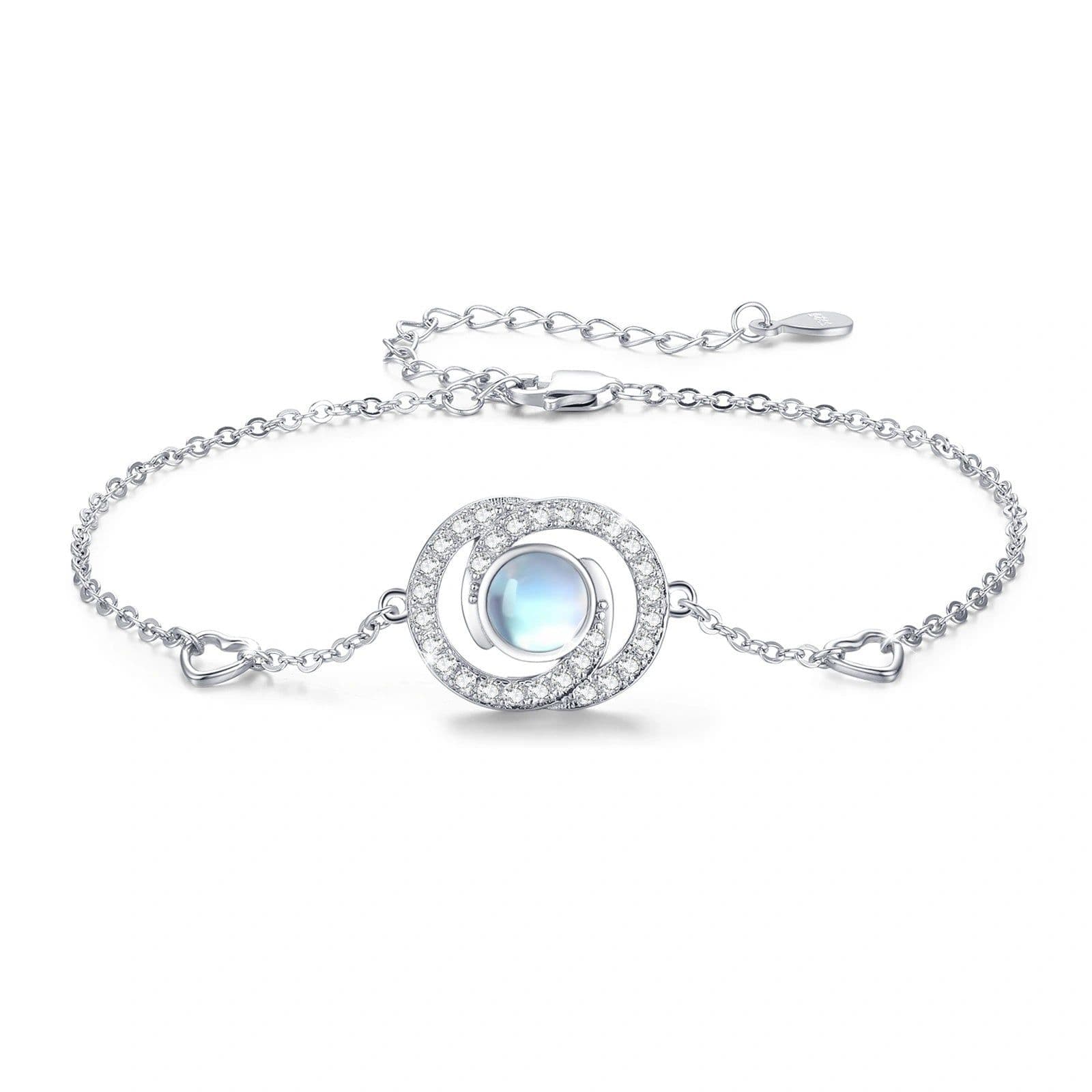 image-Sterling Silver Moonstone Infinity Symbol Heart Link Bracelet for Birthday Christmas