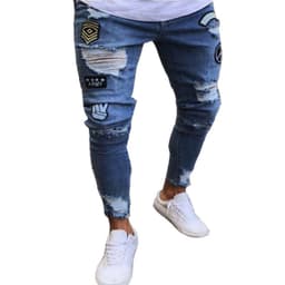 image-Men's Denim Jeans with Embroidery - S-4XL