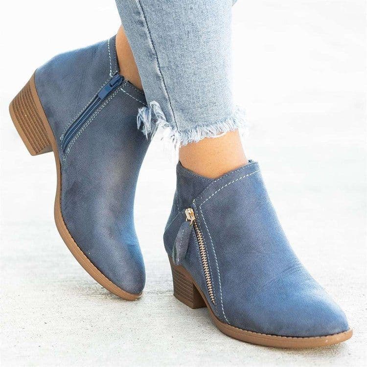 image-Suede Martin Boots - Orange Side Zipper Low Barrel 43