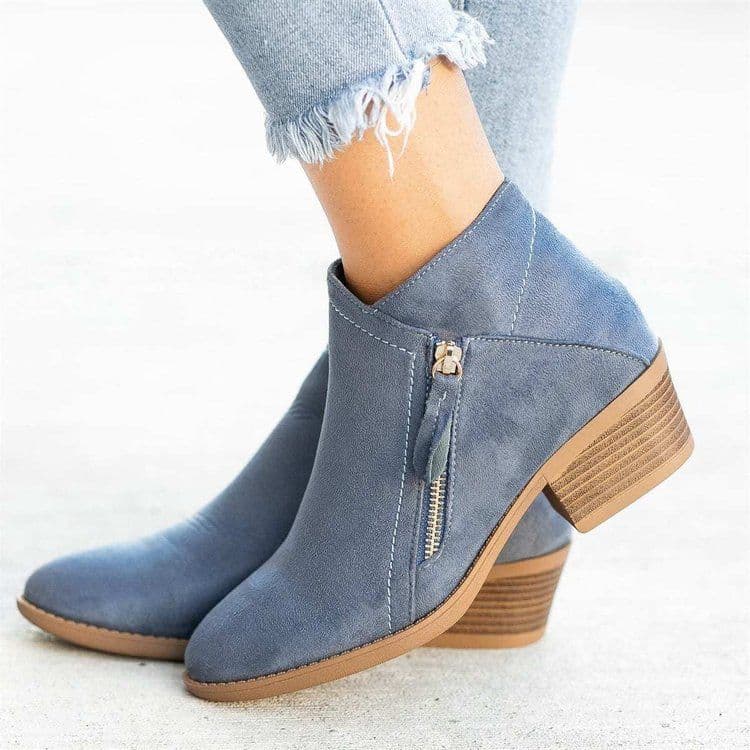 image-Suede Martin Boots - Orange Side Zipper Low Barrel 43