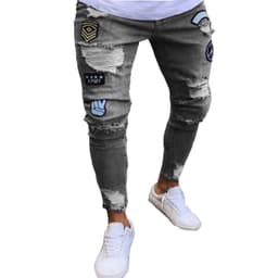 image-Men's Denim Jeans with Embroidery - S-4XL