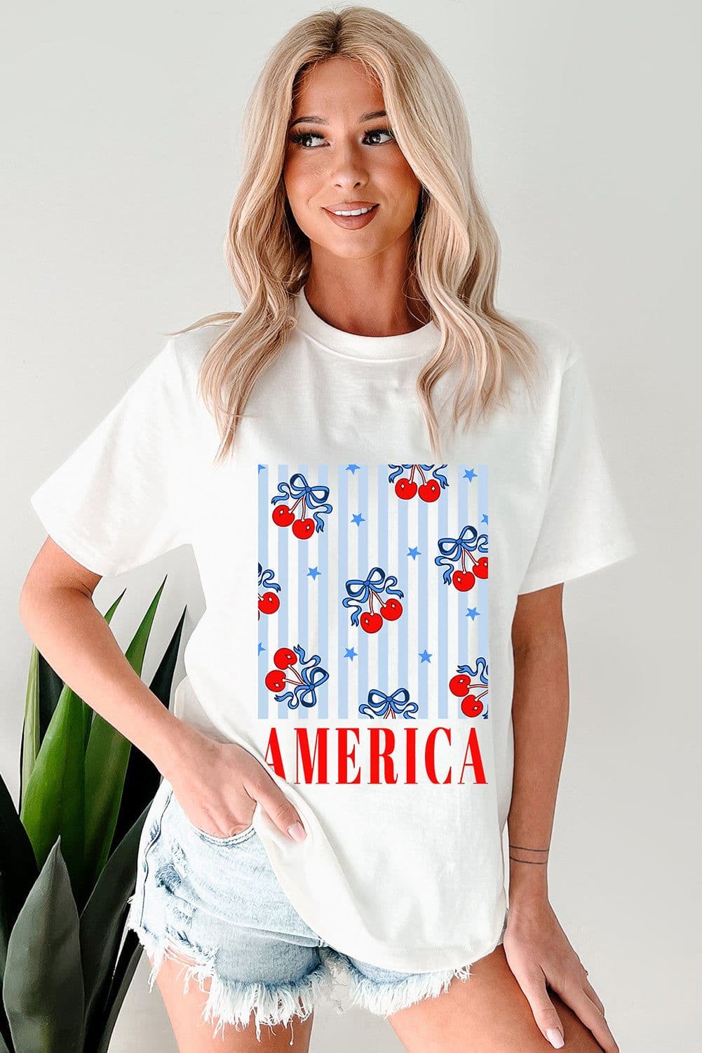 image-White Bow Cherry America Graphic Crewneck T-Shirt