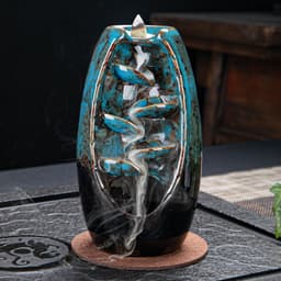 image-Cross-border products, ceramic backflow incense burner, both right and left, backflow smoke incense burner, send 50 incense sticks, send non-slip pads, large, medium and small