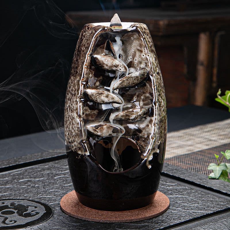 image-Cross-border products, ceramic backflow incense burner, both right and left, backflow smoke incense burner, send 50 incense sticks, send non-slip pads, large, medium and small