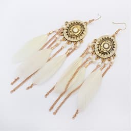 image-You Fei Bohemian Feather Tassel Earrings - White