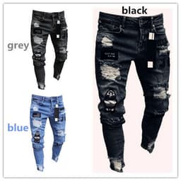 image-Men's Denim Jeans with Embroidery - S-4XL