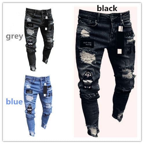 image-Men's Denim Jeans with Embroidery - S-4XL