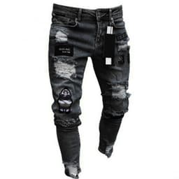 image-Men's Denim Jeans with Embroidery - S-4XL